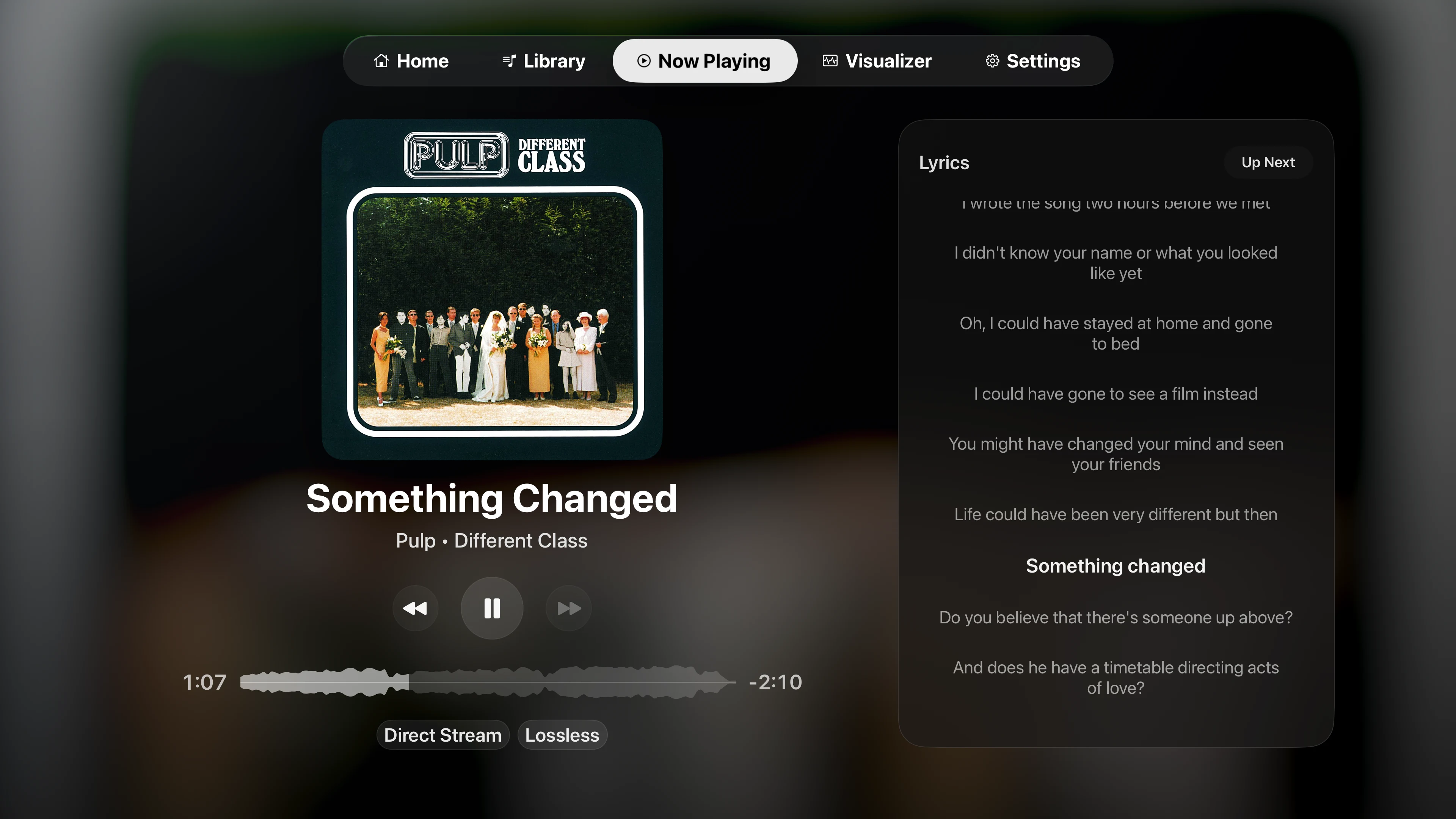 Playris timed lyrics screen on Apple TV