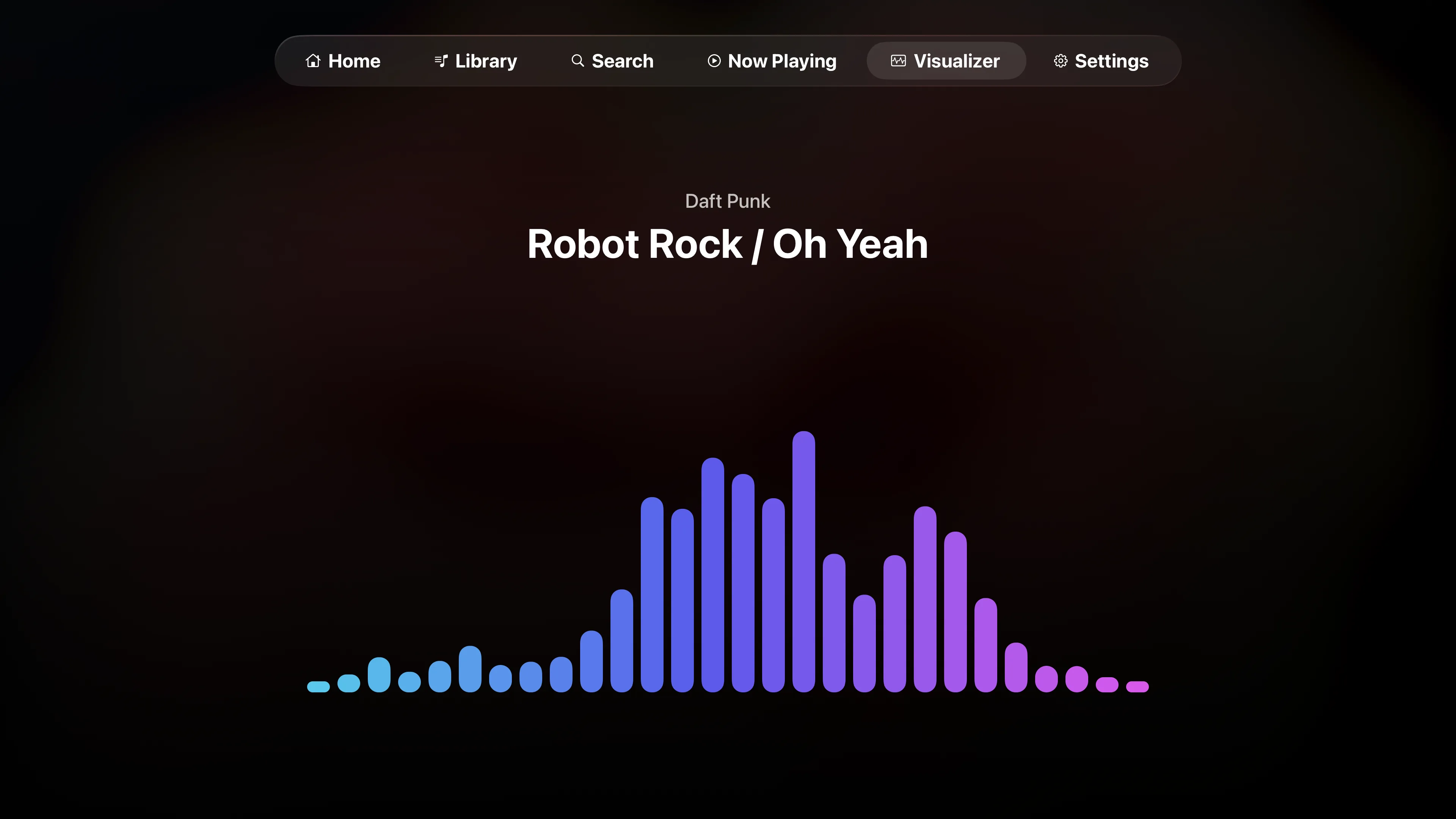 The built-in Playris visualizer showing spectrum bars for Robot Rock by Daft Punk